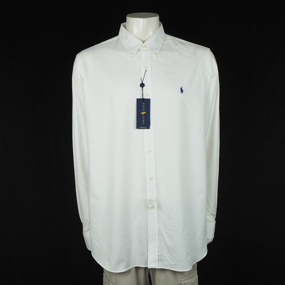 New Polo Ralph Lauren Performance Button Down Shirt Mens 2XL XXL White Stretch